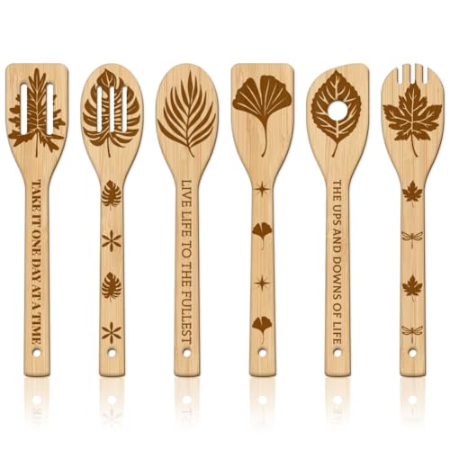 Juego de cucharas de madera decorativas GLOBLELAND con grabado de hojas para regalar en casa 2
