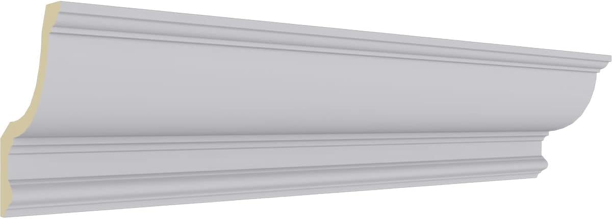 Endurathane Maria Traditional Crown Moulding, 6"H x 4 1/2"P x 7 5/8"F x 94 1/2"L, Factory Primed