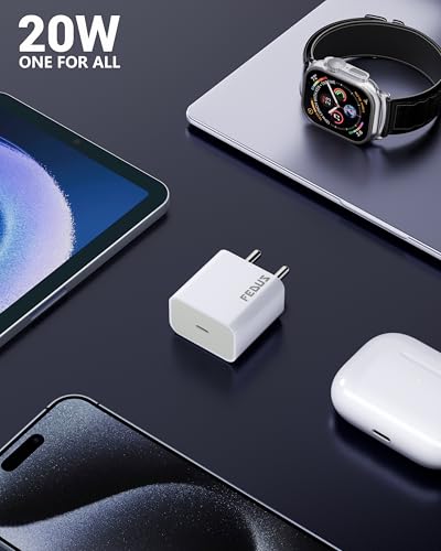 Image of FEDUS BOLT-20 PRO 20W Charger for iPhone 17 16 15 Pro Max Plus - BIS Certified Original PD Adapter with USB-C to C Cable - Fast Type C Charging Kit for iPad Air, Pro, No Heating, 2-Year Warranty