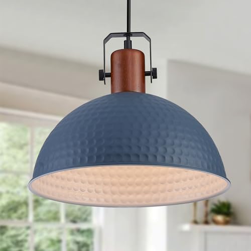 ALAISLYC 12 Inch Blue Pendant Lights Hammered Matte Pendant Lights for Kitchen Island Industrial Farmhouse Adjustable Height Dome Hanging Light Fixtures for Barn, Dining Room 2 Packs by ALAISLYC - Image 9