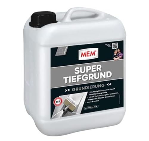 MEM Super Tiefgrund, Für saugende und nichtsaugende Untergründe, Innen und außen anwendbar, Einfache Anwendung, Lösemittelfrei, 5 l, Milchig-weiß
