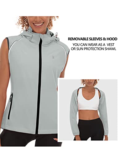 Little Donkey Andy Women's Quick-Dry Running Jacket Upf 50+ Cycling Jacket With Detachable Sleeves And Hood Light Gray Size M #TOP2