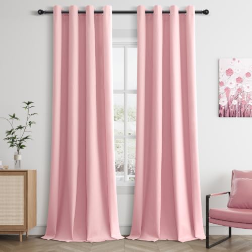 Jowels Pink Linen Grommet Blackout Curtains 94 Inch Long for Girls Bedroom