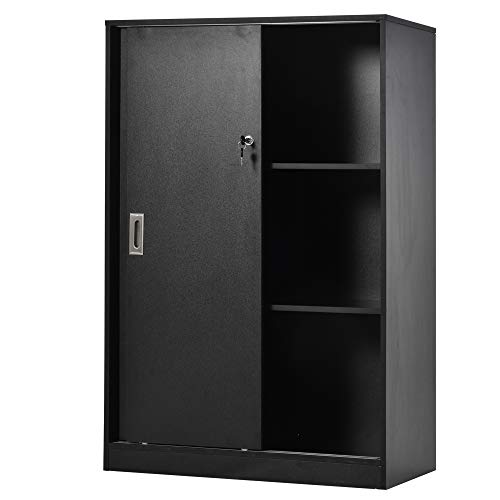 HOMCOM - HOMCOM Armoire de Bureau 2 Portes coulissantes verrouillables dim. 80L x 40l x 120H cm 2 étagères Panneaux Particules Noir