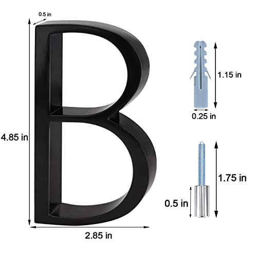 House Letters and Numbers for Outside, 5 Inch Modern House Numbers, Black Metal Floating Door Farmhouse Mailbox Address Numbers and Letters, High Gloss Black Letters B