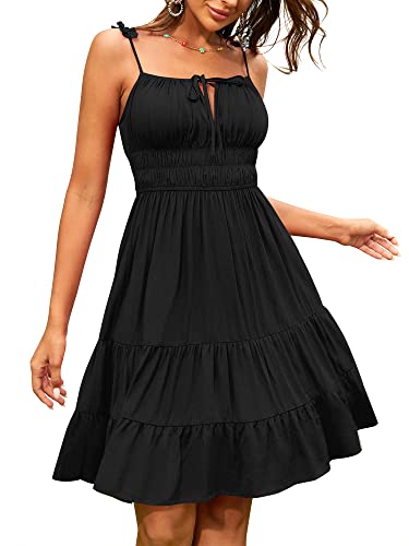 ZAFUL Womens Summer Beach Dresses 2025 Vacation Spaghetti Strap Corset Mini Dress Flowy Milk Maid Babydoll Tiered Sundress Black M