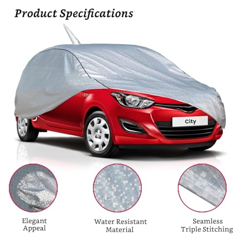 Image of Allextreme Car Body Cover for Honda City All Models & Years 100% Waterproof Triple Stitched with Mirror Pockets Full Bottom Elastic Dustproof Heat & UV Resistant Full Body Protection (Silver)