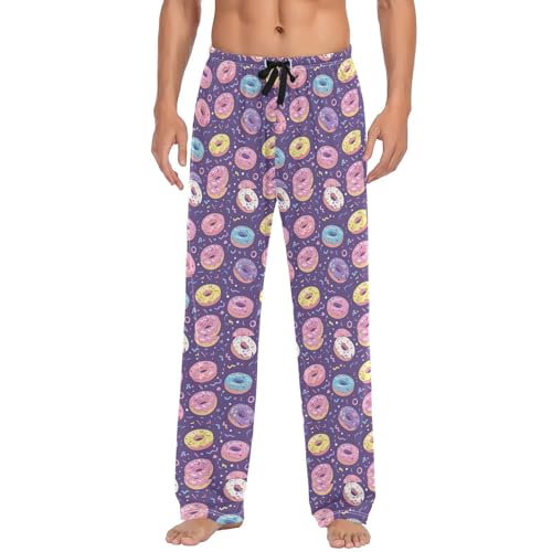 Men’s Cartoon Donut Pajama Pants with Pockets, Comfortable Lounge Sleep Bottoms#124