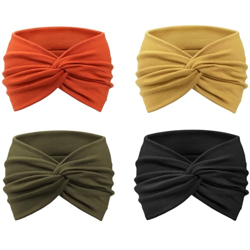Image of DRESHOW 4 Pack Turban Headbands for Women Wide Vintage Head Wraps Knotted Cute Hair Band Accessories