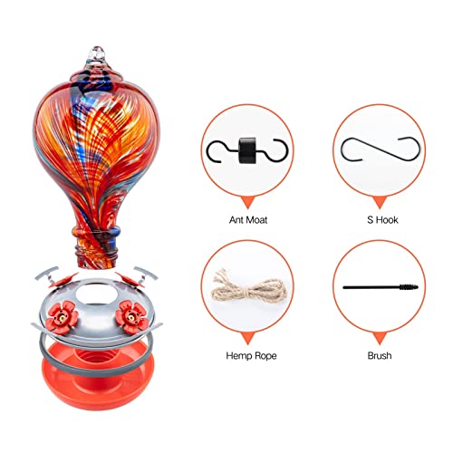 Muse Garden Hummingbird Feeders Blown Glass Hummingbird Feeder, Garden Backyard Decor, 32OZ, Mexican Stripes - Image 5