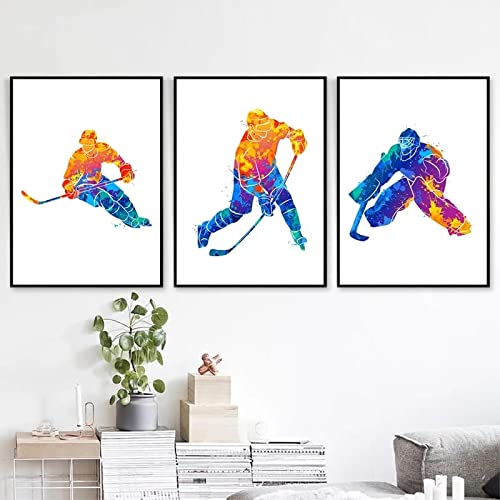 Tableau hockey sur glace impression sur toile haute définition triptyque élégant 60x80cm