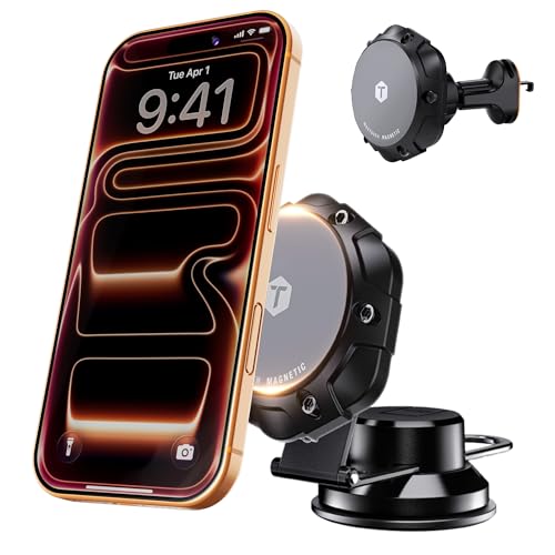 ToughTested MagTough 3-in-1 MagSafe Car Mount - Heavy Duty Magnetic Phone Holder for Truck Dashboard Windshield & Vent - 360 Rotation Foldable Support Legs - Universal Fit for iPhone & Android