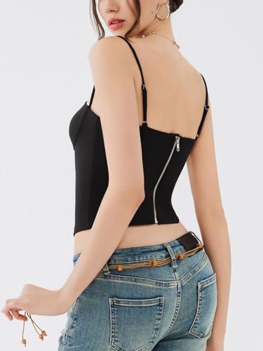 REORIA Womens Square Neck Adjustable Straps Backless Y2K Going Out Corset Crop Tops4