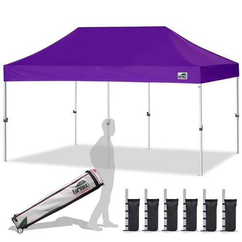 Eurmax USA 10x20ft Pop Up Canopy, Commercial Instant Tent for Outdoor Events, Patented No-Tip Rolling Storage Bag with 6 Sandbags,UV & Water Resistant,Heavy Duty Portable Shelter Gazebo,Purple