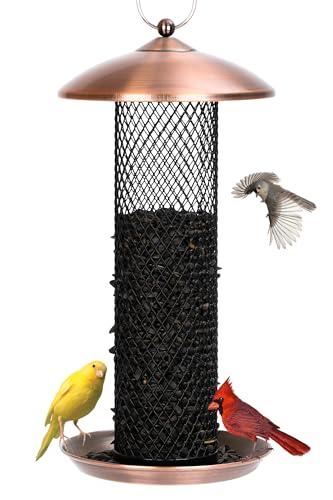 Gtongoko Bird Feeder for Outside, Metal Mesh Tube Bird Feeders 2.5 lbs for Sunflower Seeds or Mealworm, Large Capacity, Copper, 1 Pack