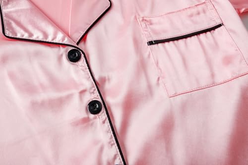 Vopmocld Girls Button Down Satin Pajama Sets Silky Short Sleeve Top & Pants Lounge Wear Teens Cozy Nightwear 2PCS PJS3