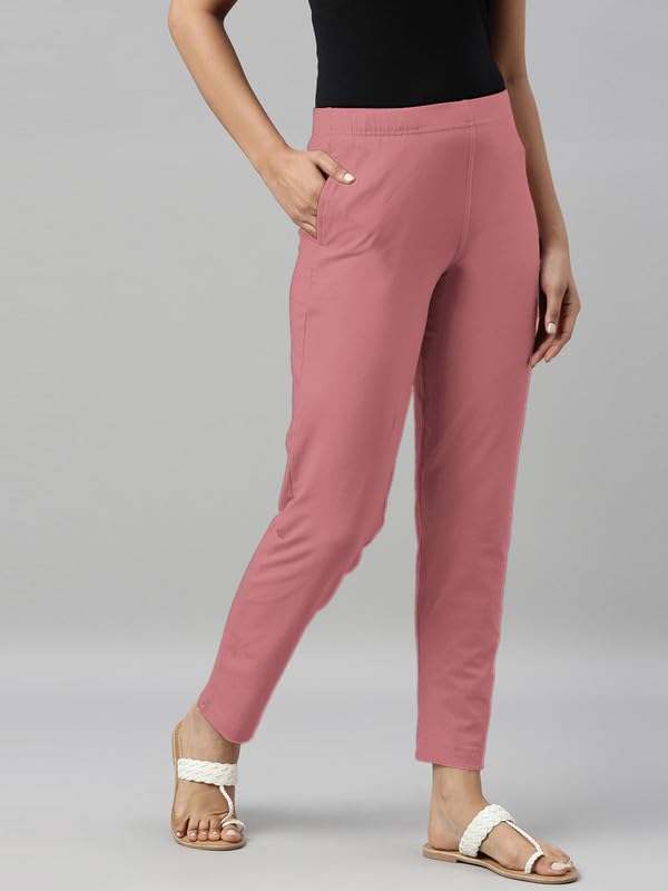 Image of GO COLORS Soft Cotton Stretch Kurti Pants Full Length for Women| Breathable, Mid Rise