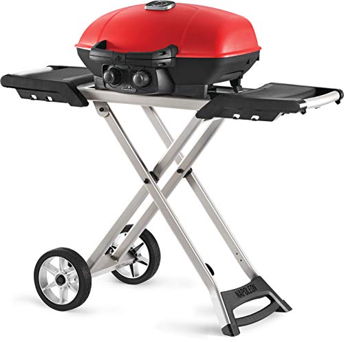 Napoleon Travelq 285 Portable Gas Bbq Grill, Propane, Red Lid - Tq285X-Rd-1-A Includes Folding Cart, Two Burners, Cast Iron Cooking Grids, Comes With Drop-In Griddle, Ideal For Camping & Tailgating #TOP1