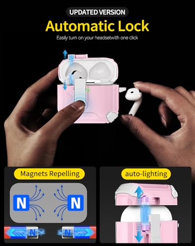 Image of Pohgelan Compatible with AirPods 4 Case (s-Pink) | Magnetic Automatic Lock with Phone Stand & Cleaning Kit,Compatible with Magsafe