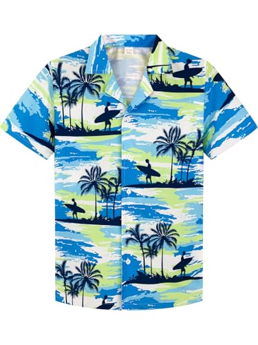 Boy's Hawaiian Shirts Short Sleeve Button Down Dress Shirt,Kids Summer Beach Hawaiian Shirts for 4-15 Years