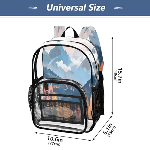 Colorful Mountains Clear Backpack - Stadium Approved Large 15.7-inch Waterproof Transparent Bag for Sports, Concerts, Work, Travel#5144