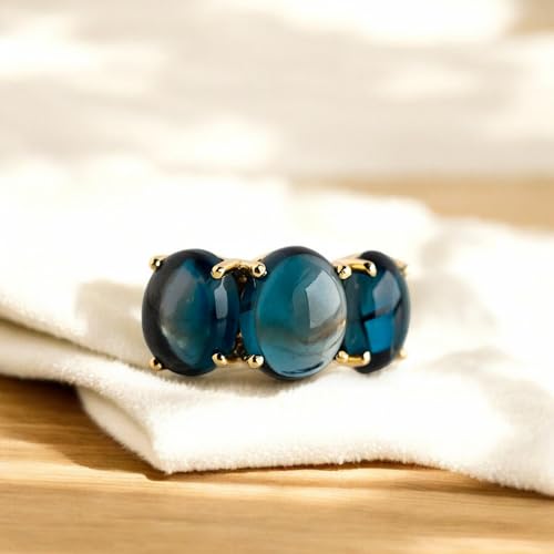 London Blue Topaz Ring - 14K Yellow Gold December Birthstone Jewelry, Oval Cabochon Bridal or Promise Ring for Women, Valentine’s Day, Mother’s Day Gift Idea2