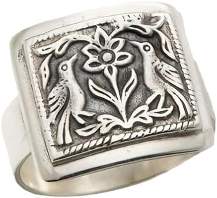 925 Sterling Silver Unique Pattern Creative Retro Flower Two Birds Flower Fashion Ring Party Jewelry Personalized Punk Style Unisex Ring