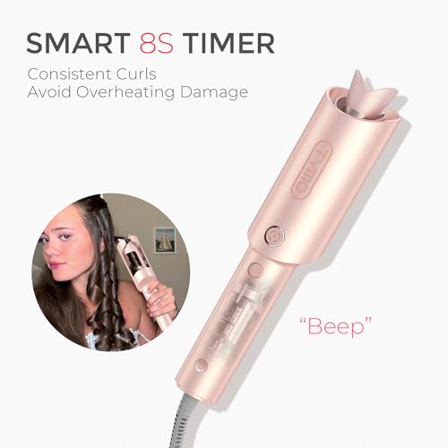 Image of TYMO Automatic Rotating Curling Iron - TYMO CURLPRO Beach Waves Curling Wand, Portable Hair Curler, 500 Million Ionic, Dual Voltage & Lightweight for Travel, Ceramic Coating, 1 Inch, Rose Gold