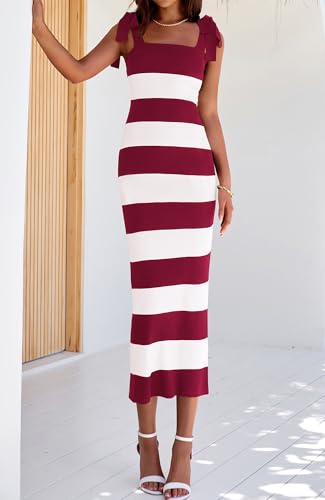 Image of BTFBM Casual Spring Dresses for Women 2025 Sleeveless Spaghetti Strap Striped Maxi Dress Party Beach Long Dress