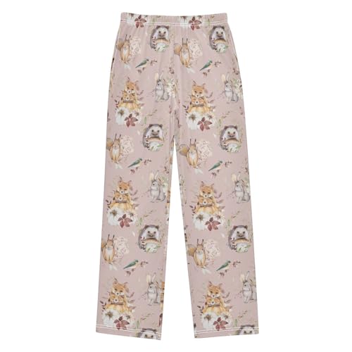 Squirrel Hedgehog Floral Boys Long Pants Soft Trousers Elastic Waist Kids Lounge Bottoms with Pockets S-XL