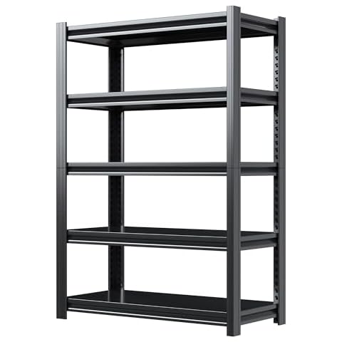 Reemoon Garage Shelving, 72" Garage Storage Shelves Heavy Duty, 5 Tier Adjustable Height Metal Shelving Unit for Garage Basement, Industrial Shelving Utility Shelf, Black Cover
