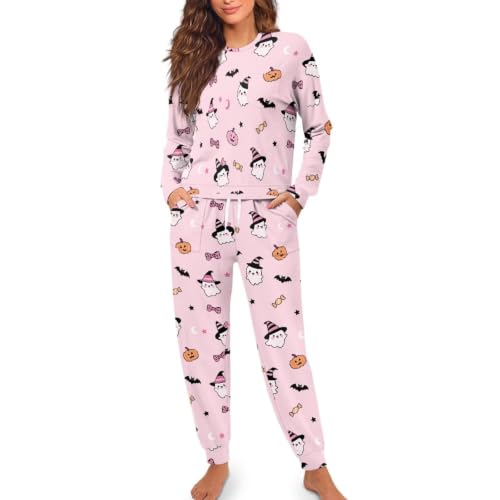 Image of Women's Pajamas Set Soft 2 Piece Loungewear Long Sleeve Pj Set | Matching Sleepwear, Crew Neck Top, Drawstring Jogger Pants with Pockets, Fall Pajama for Home, Sleep, Casual Wear, Plus Size