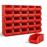 Rodopi 26er Set Stapelboxen, Größe M | Sichtlagerkästen 230x150x130mm | Robuste Lagerboxen für Werkstatt, Garage, Keller | Aufbewahrung für Kleinteile & Werkzeug | Sortierkästen Rot