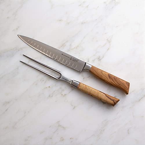 Messermeister Oliva Elite Kullenschliff Carving Knife Set - Includes 8” Kullenschliff Carving Knife & 6” Straight Carving Fork - German Steel Alloy Blade & Mediterranean Wood Handle - Thumbnail 3