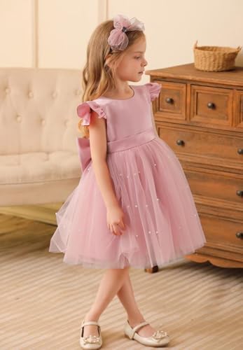 Flower Girl Dress Satin and Tulle Girls Dresses with Bow Perfect for Wedding Party4