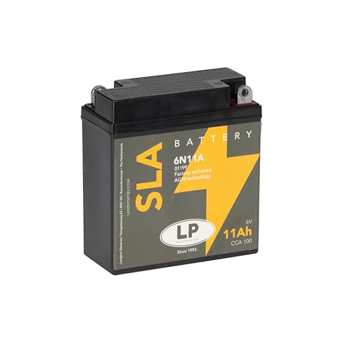 LANDPORT Batterie 6N11A 6V 11Ah wartungsfrei kompatibel für BMW R 26 27 Simson S 50 51 53 70 83 SR50 SR80 MZ TS 150 ES 150 RT 125 Heinkel Bella
