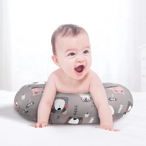 Image of Proliva Feeding Pillow for New Born Baby with Detachable Cover Breast Feedin, Maternity Nursing Pillow for Breastfeeding Set of Support for Baby Feeding Pillow Mom Home (ANI-Greys-A2)