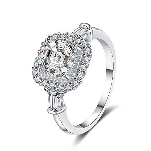 Bague Moissanite Asscher StarGems éclat diamant et argent platine