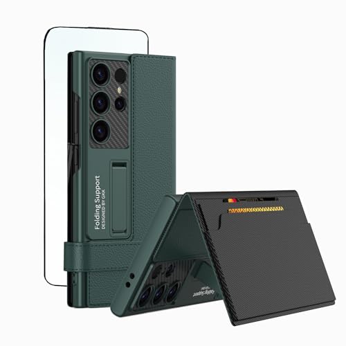 Étui en cuir vert pour Samsung Galaxy S24 Ultra avec porte-cartes et support vidéo