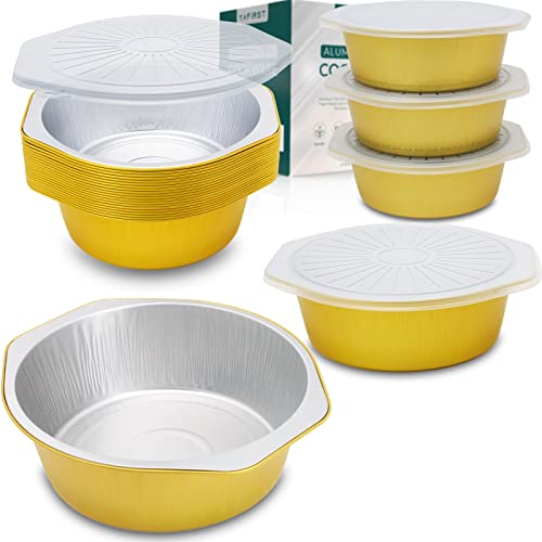 Yafirst 20 Pcs 8" Aluminum Foil Pans With Lids, 3X Thick Heavy Duty Tin Food Containers 3Lb. Disposable Cookware Baking Pans For Cooking, Baking & Meal Prep. Oven, Freezer And Microwave Safe. #TOP11