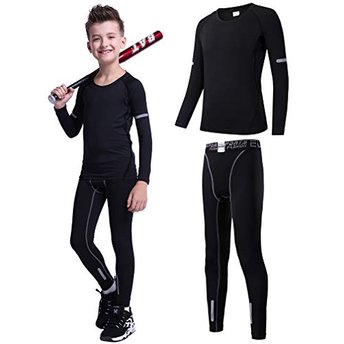 Image of 2 /3 /4 Pcs Boys Girls Base Layer Athletic Compression Leggings and Shirts Thermal Underwear Set Running Pants Tights