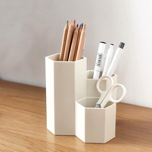 Image of Pen Holder for Desk, White Pens Cup with 3 Compartment Small Desk Organizer Cute Pencil Holder for Office,School and Home (White, Triangular)