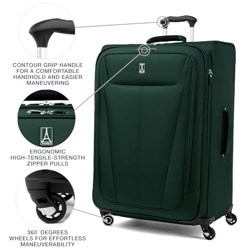 Image of Travelpro Maxlite 5 Softside Expandable Luggage with 4 Spinner Wheels, Lightweight Suitcase, Men and Women, Forest Green, Checked-Large 29-Inch