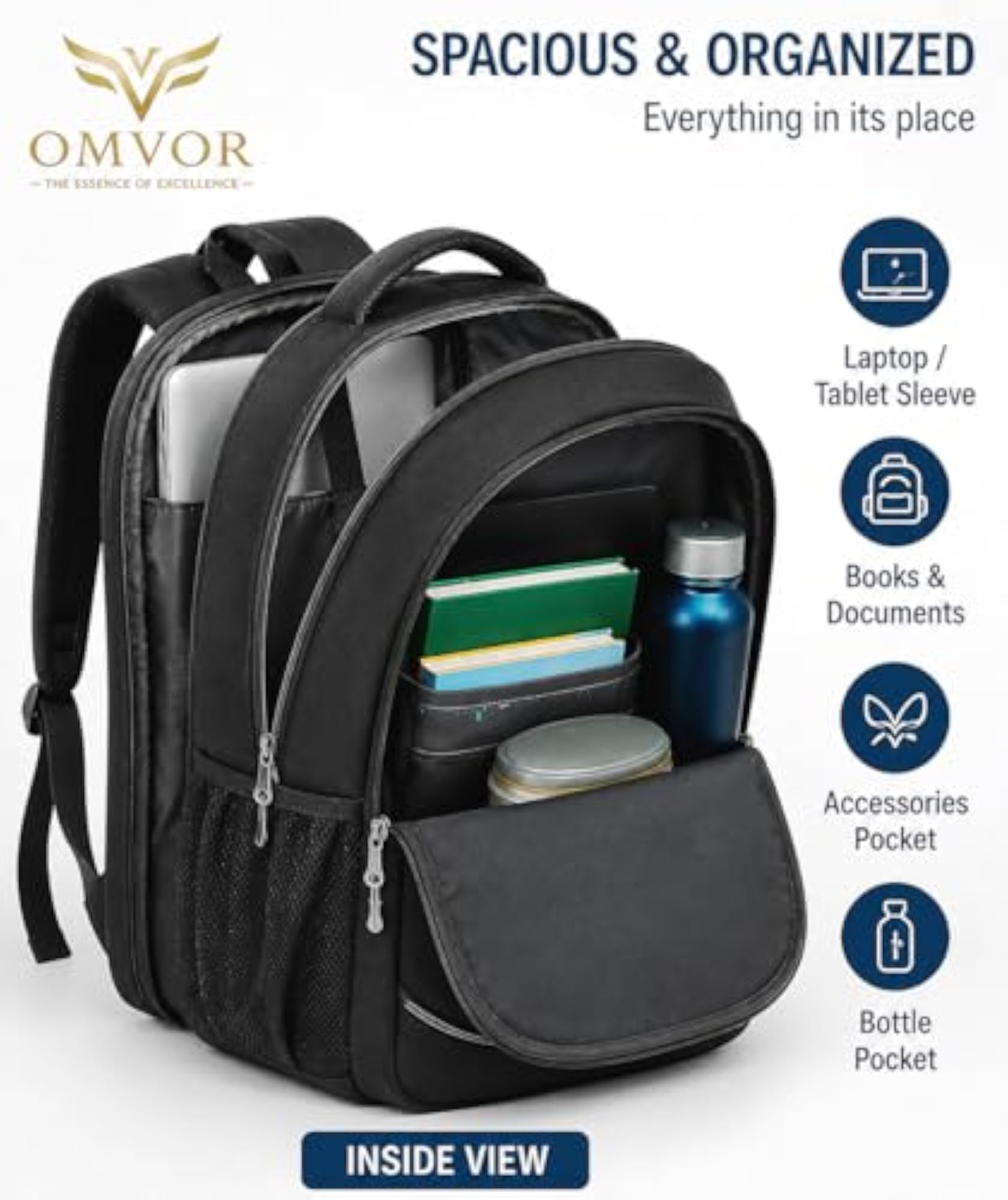 OMVOR Laptop Backpack, Lightweight Water Resistant with Laptop Sleeve
