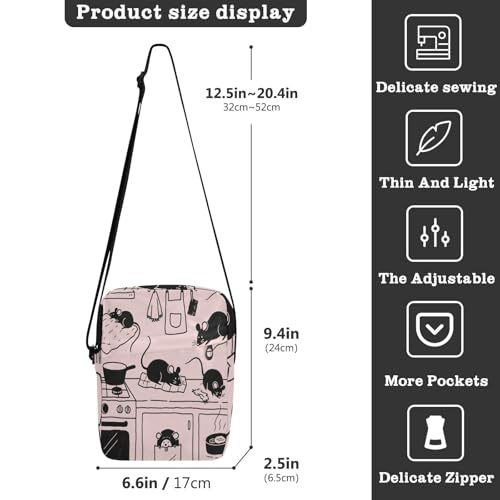 Funny Kitchen animal Pink small messenger bag for women cross body bag men Croos Body Purses Adjustable Strap for Casual Outdoor Daily3