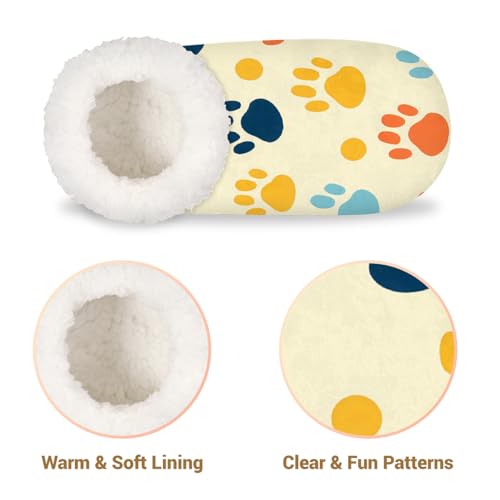 House Slippers for Women Men, Colorful Cat Dog Paw Print Soft Fuzzy House Shoes Home Slipper4
