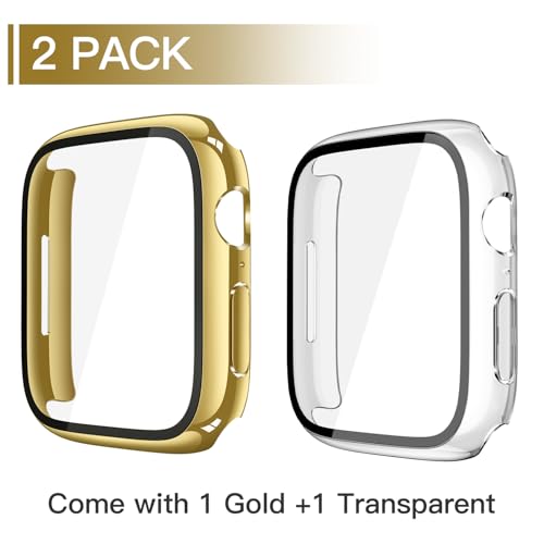Image of Misxi Case with Screen Protector for 46mm Apple Watch Series 11 /10 | 2-Pack Cover with Tempered Glass for 11 /10, Scratch Resistant Sensitive Touch Protection, 1 Gold + 1 Transparent