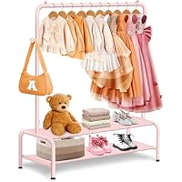 mirolam Kids Clothing Rack - Dress Up Storage - Dress Up Rack for Little Girls - Small Kids Costume Wardrobe with 2 Fabric Shelves - Princess Room Bedroom Decor