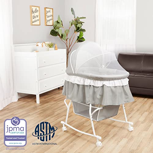 Dream On Me Lacy Portable 2-In-1 Bassinet & Cradle In Light Grey, Lightweight Baby Bassinet With Storage Basket, Adjustable And Removable Canopy #TOP5