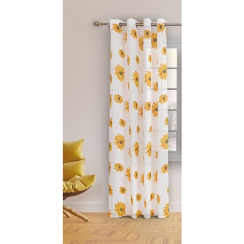 Image of HOMEMONDE 6 Feet Window Sheer Curtain - Sun Flower Printed Transparent Panel with Eyelet for Living Room, Bedroom Decoration, Single Piece - (Multicolor, 72 Inch)